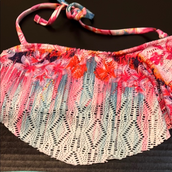 OP Pink and Blue Swim Set with Ruffled Bandeau Top - Picture 2 of 12